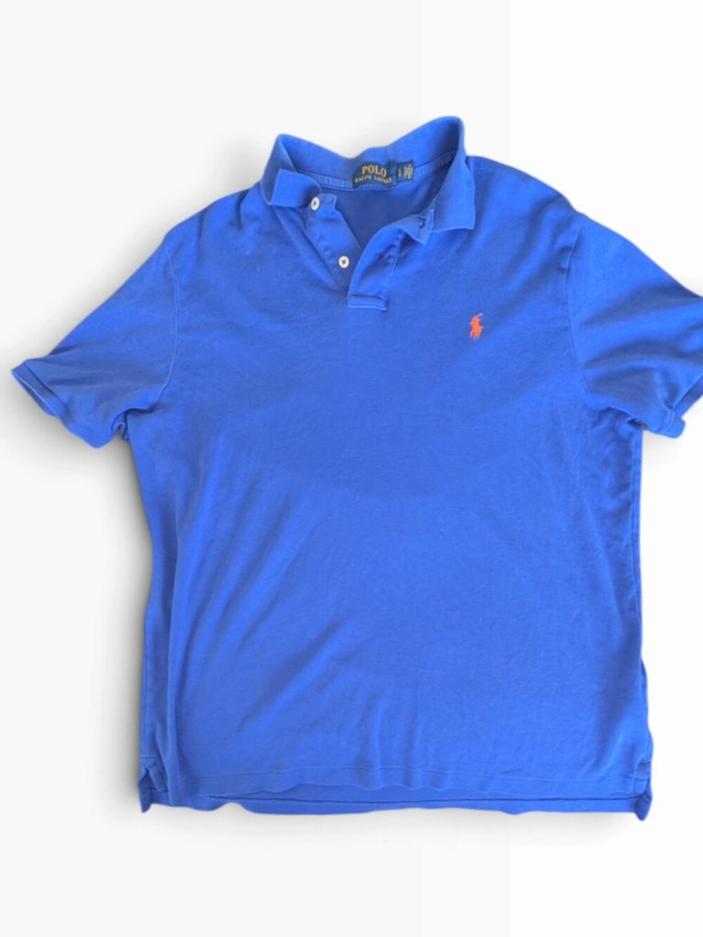 Polo Ralph Lauren Mens L Royal Blue Pique Polo Shirt Short Sleeve Orange Pony